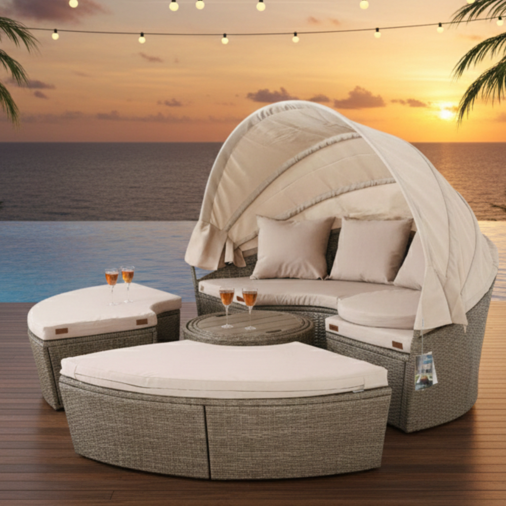 Salon de Jardin Premium - Oasis 185cm – Résistant aux Intempéries - Blanc / Moka