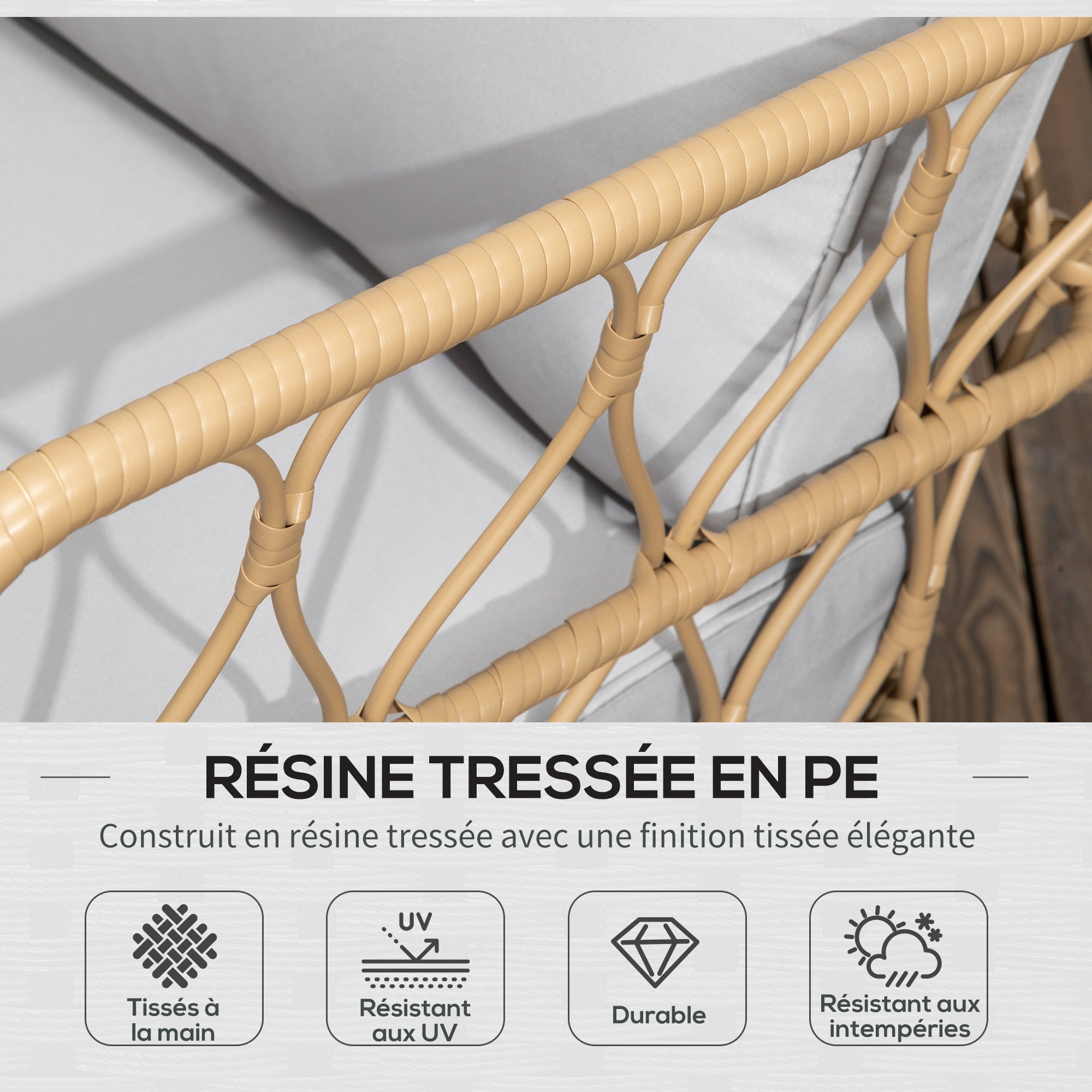 Salon de Jardin 4 Places Provence – Canapé, 2 Fauteuils & Table en Verre