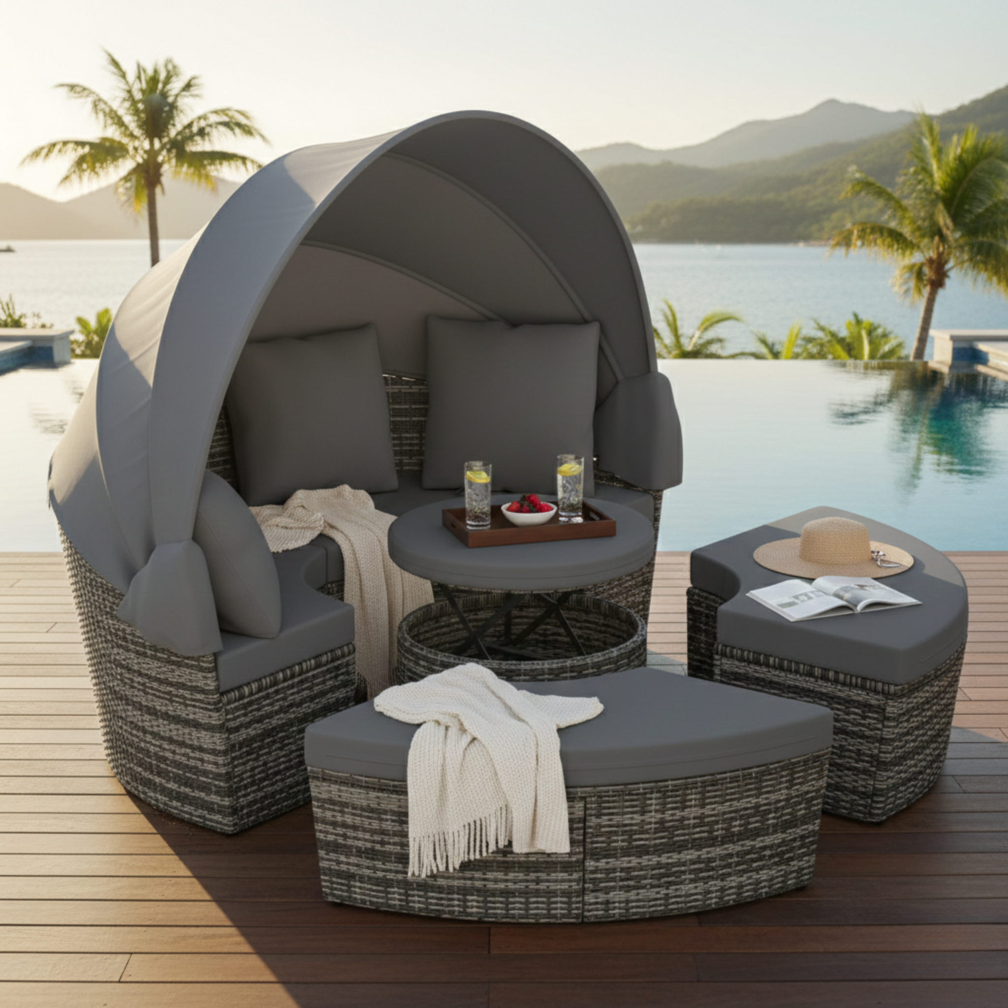 salon de jardin premium, oasis 185cm, modulable gris anthracite