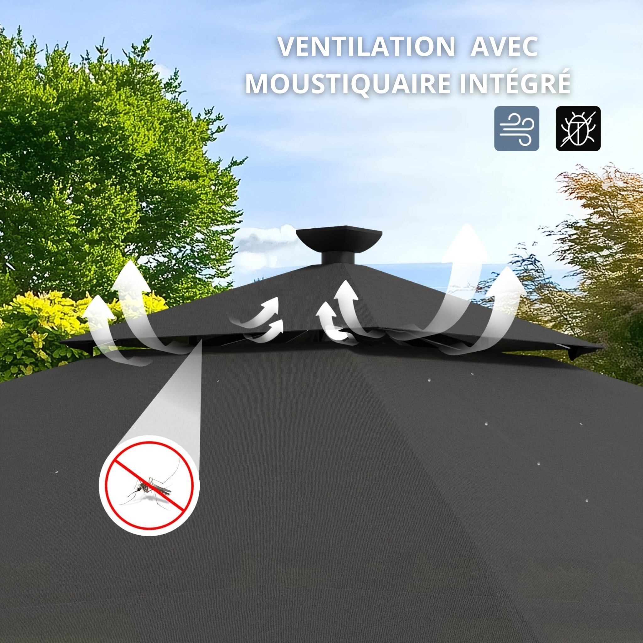 Pavillon de Jardin Royal 6 Personnes 3x3m Éclairage Intégré