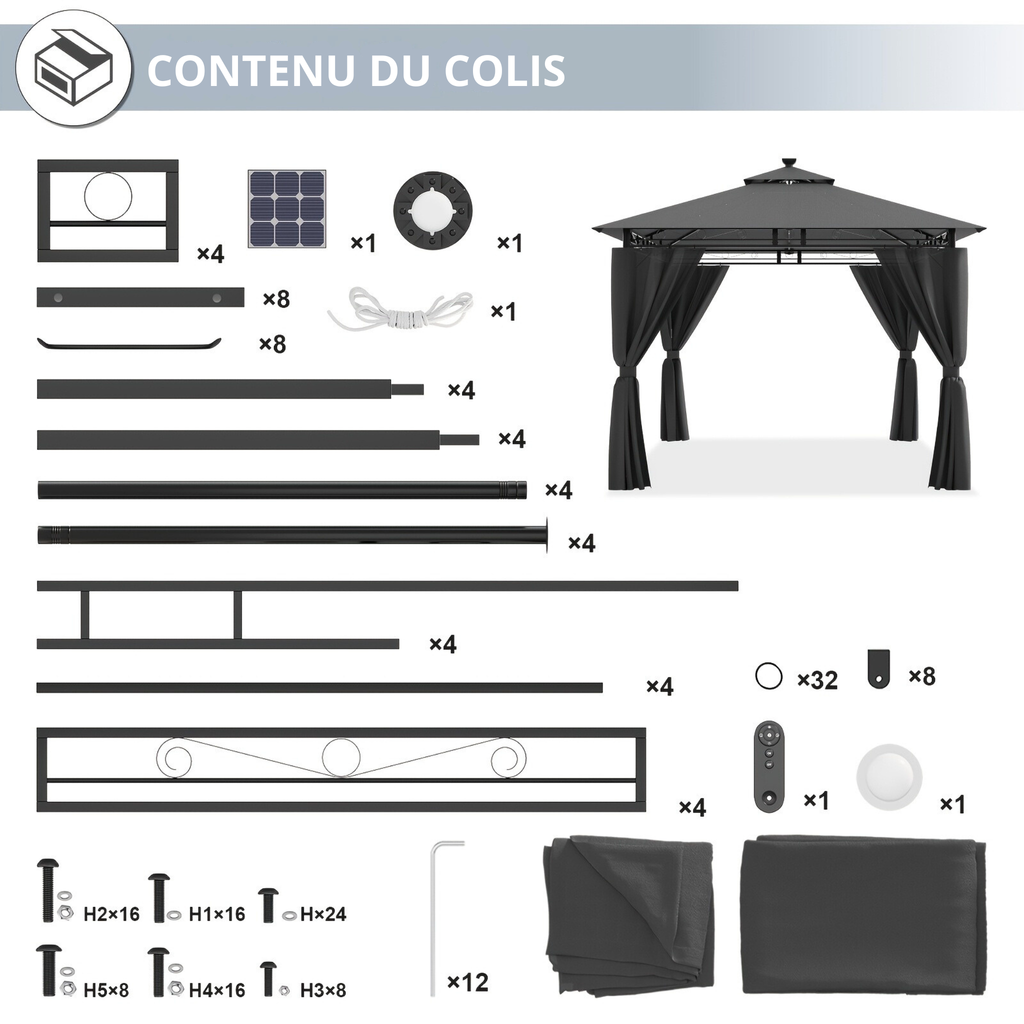 Pavillon de Jardin Royal 6 Personnes 3x3m Éclairage Intégré