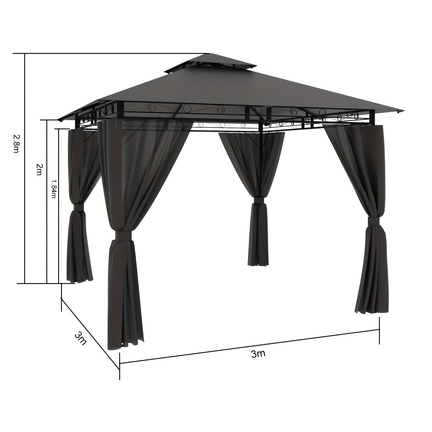 Pavillon de Jardin Royal 6 Personnes 3x3m Éclairage Intégré